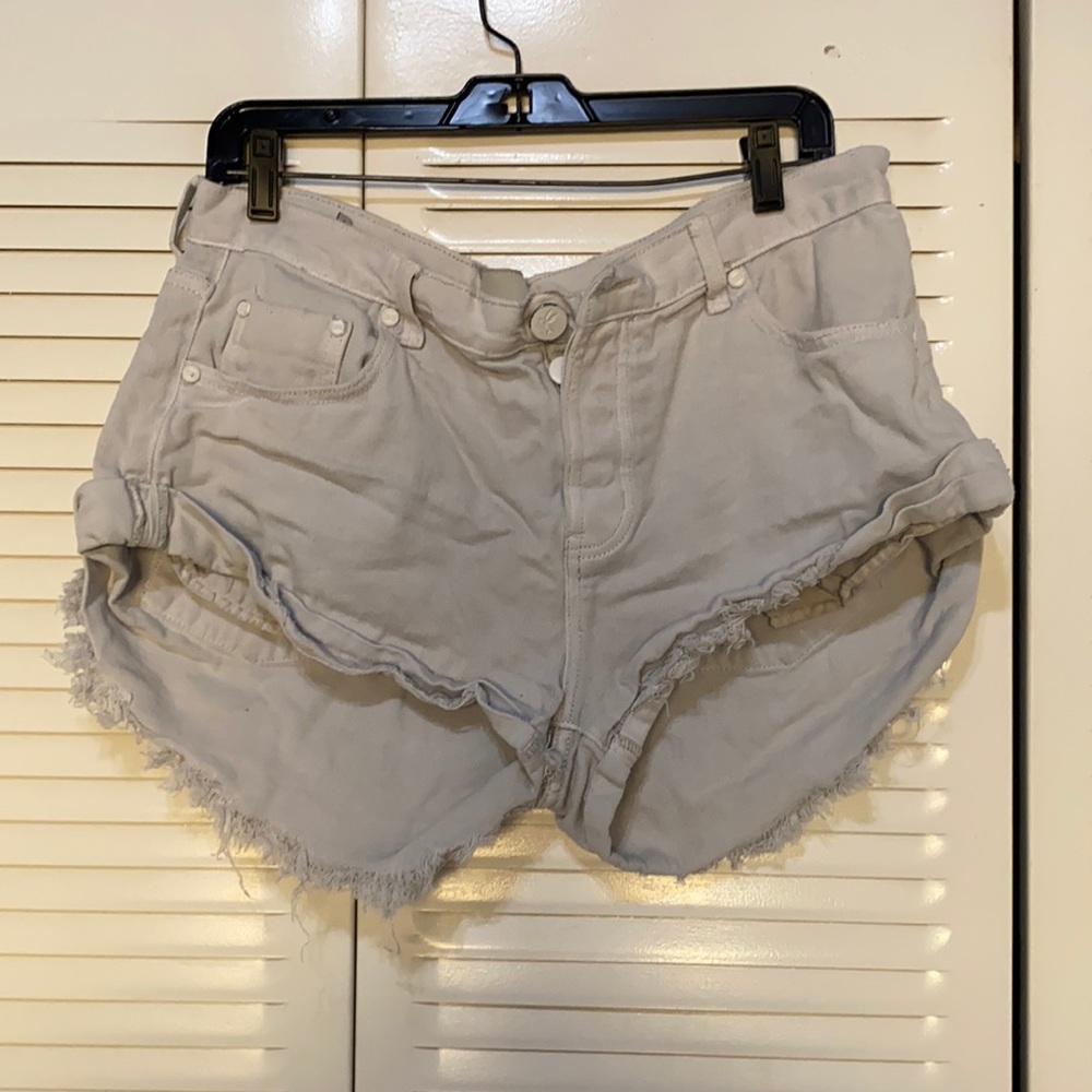 One Teaspoon Distressed White Denim Shorts